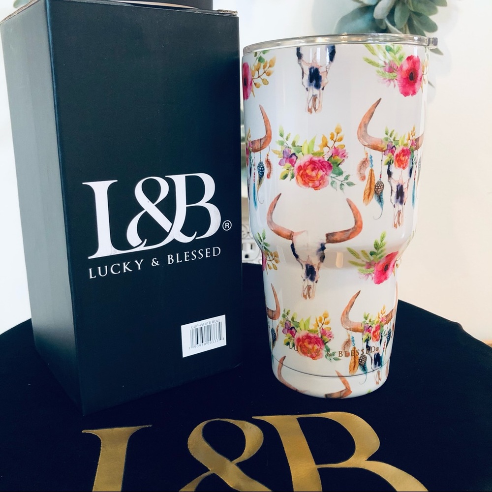 •L&B Texas Tumbler - White Floral Bull Design• - Picture 8 of 8